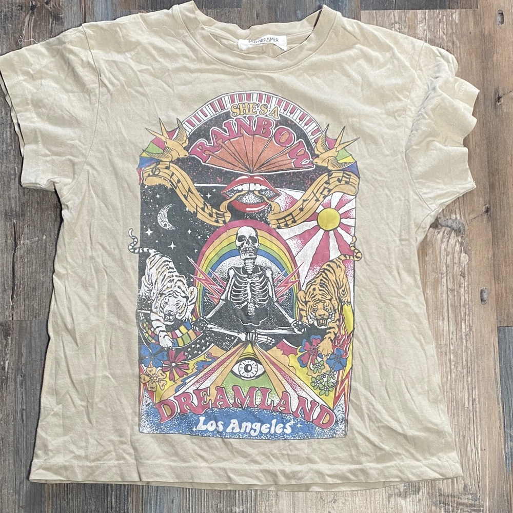 Daydreamer for Free People Rainbow Graphic Tee - Tan